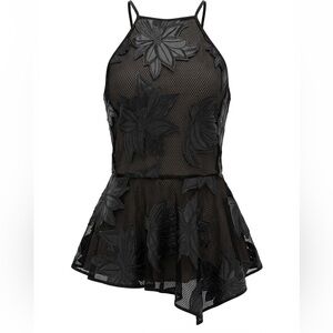 Hunter Bell Leather & Lace Black Mesh Sleeveless Peplum Occasion Top
SZ 0